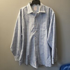 Brooks Brothers Men's Blue Plaid 100% American Supima Cotton Button Shirt XL